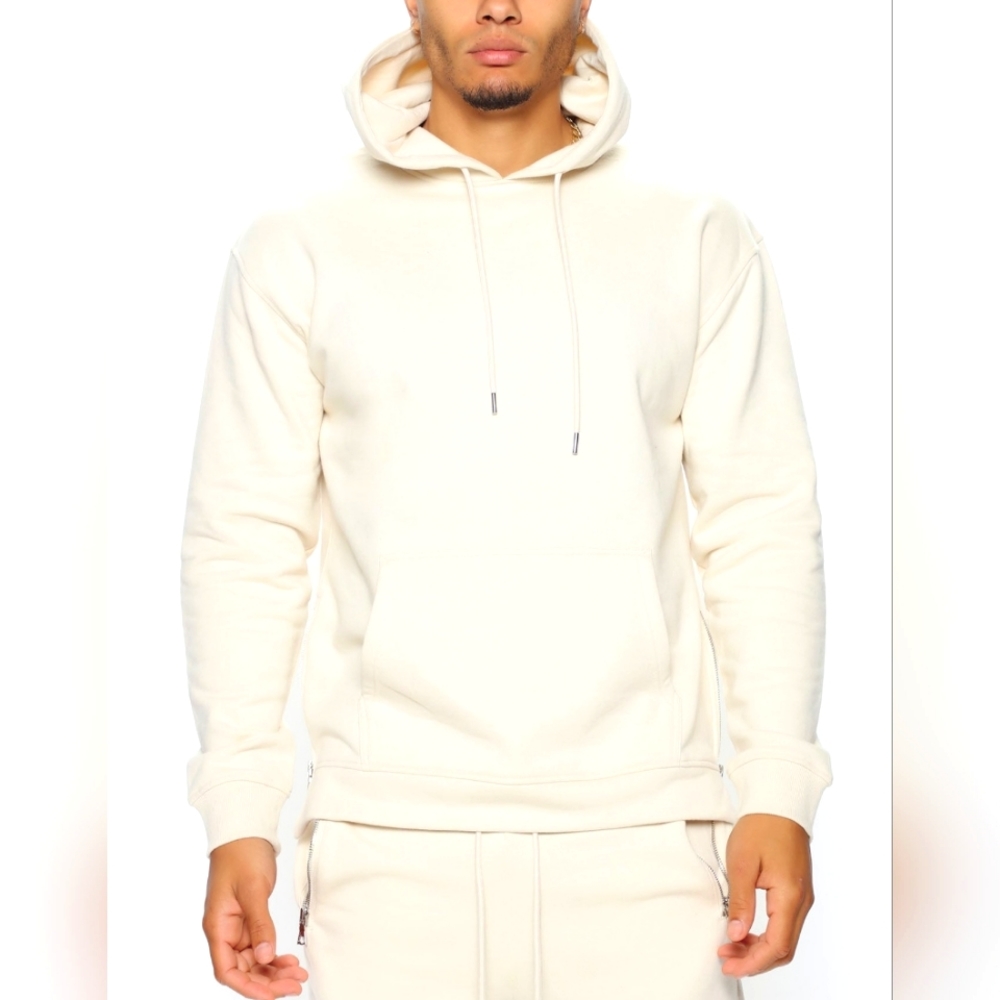 Tyson Sand Color Side Zip Pullover Hoodie With Drawstring